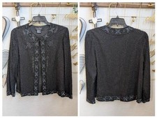 Laurence Kazar Sequin Beaded Jacket Black XL Evening wear