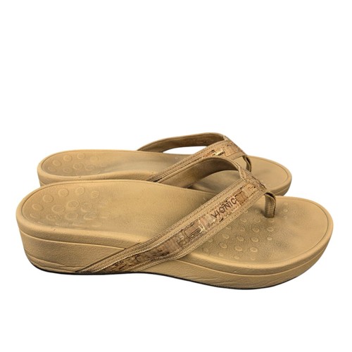 Vionic High Tide Sandals Women's 8 Tan Gold Cork Thong Wedge Flip Flop Shoes - Bild 6 von 15