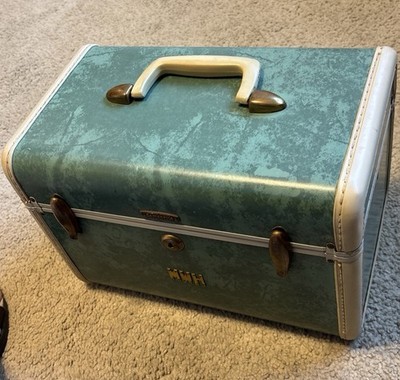 Vintage Samsonite Train Case Style #5112 Marbled Jade Green  13 