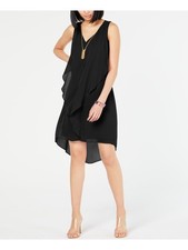 INC Womens Hi-Lo Below The Knee Dress Black Sleeveless V Neck Cocktail XS