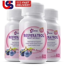 180 Resveratrol Capsules Supplement 1200mg Support Cellular Energy Aging Defense