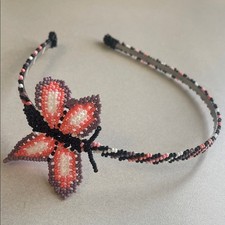 Beaded Pink, Light Purple  Black Butterfly Headband