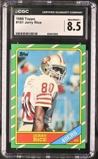 POP 107,16^: 1986 TOPPS JERRY RICE #161 ROOKIE CARD RC JUST GRADED CGC 8.5 NM/MT