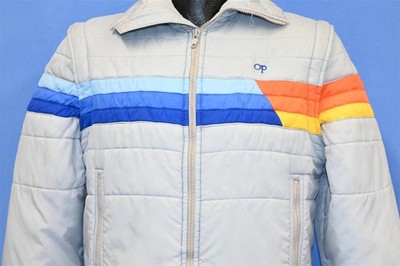 vintage 80s OP OCEAN PACIFIC STRIPE PUFFY WINTER REMOVABLE SLEEVE SKI JACKET S