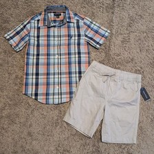 NWT Nautica Outfit Button Up Plaid Shirt Boys Size 8 Shorts Set