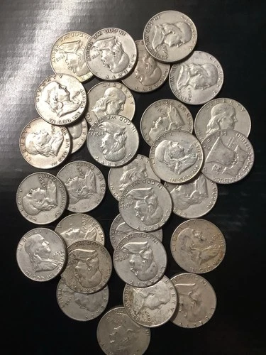 US Ben Franklin 90% Silver Half Dollars Random Dates - Buyer receives 5 Coins