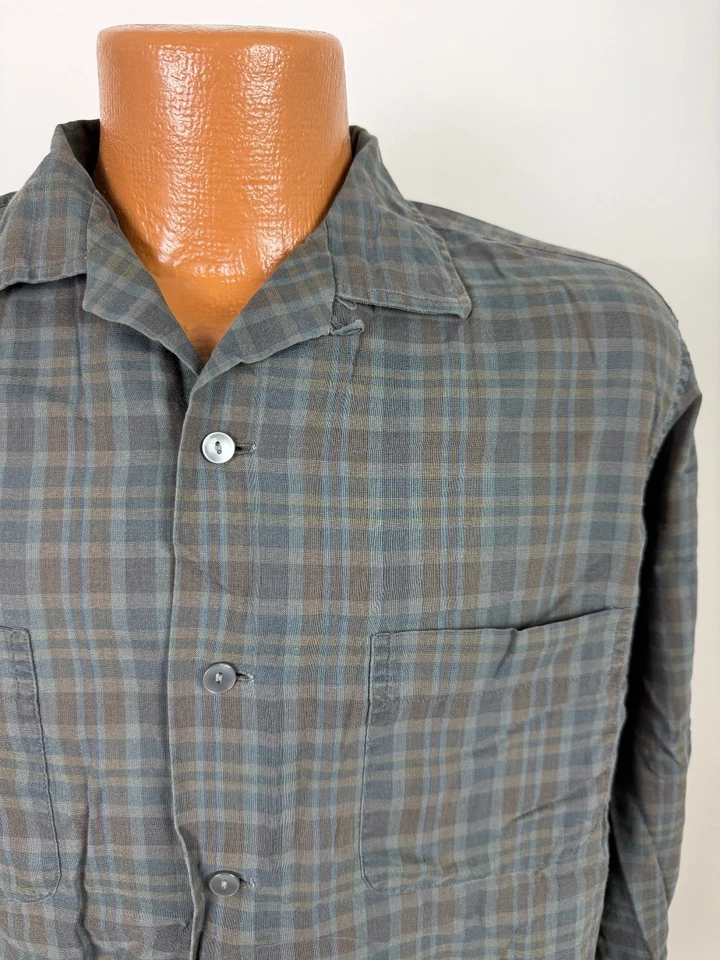 Vintage 50s Camp Shirt Men Medium Dark Brown Plaid Rockabilly McGregor USA Made - Image 3 of 4