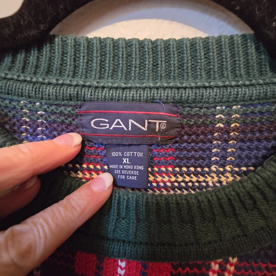 Suéter a Cuadros Gant Vintage Años 80 90 Para Hombre XL Rojo Azul Verde Academia Caballo Preppy Foto 4 de 4