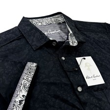 Robert Graham Geometric Floral Paisley Bold Black Short Sleeve Shirt XL