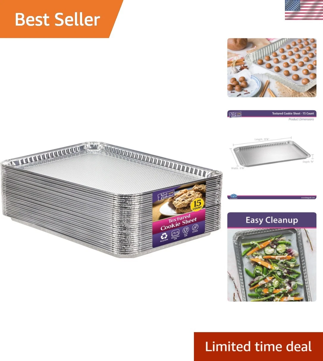 15 Textured Cookie Sheets - Durable Nonstick Aluminum Pans for Baking & Serving