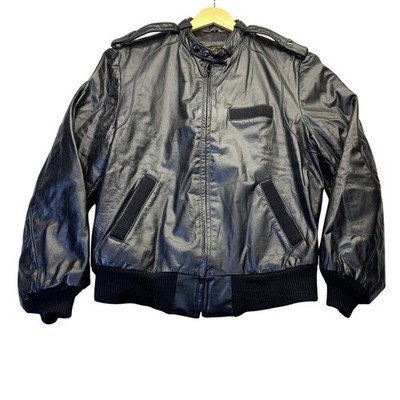 Montgomery Ward Mens Vintage Black Leather Bomber Jacket Moto Cafe Racer Size 42