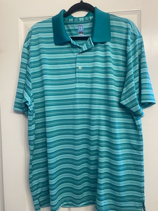 PGA Tour Men's Golf Polo Shirt Green Striped Short Sleeve Size XL