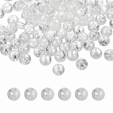 100 Pcs Crackle Glass Beads for Jewelry Making, 10mm Round Beads, White