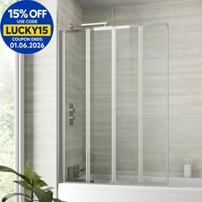 Bathroom 4 Panel Folding Bath Shower Screen Chrome 1000mm Reversible 4mm Glass