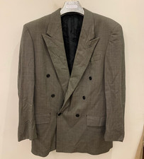 Vintage classic pure wool double breasted birdseye gray suit jacket blazer 42R