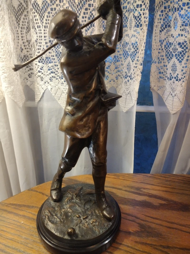 14" Patinated Bronze Metal Golf Statue  After Henry Pegram's Harry Verdon - Image 2 of 4