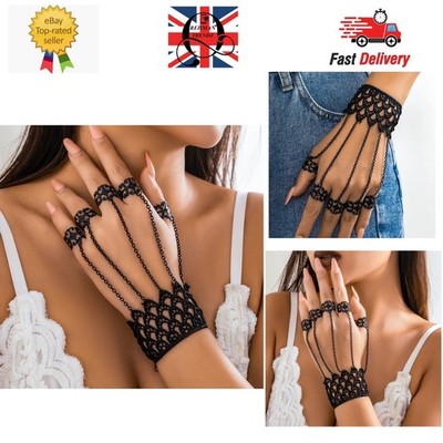 Fingerring Armband - schwarze Spitze Handgeschirr für Damen - Vintage Schmuck