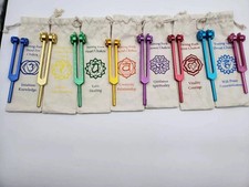 Jeu de 8 diapason chakras de guérison pondérée en couleur avec sacs de chakra...