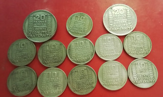 Turin argent 11 pieces 10fr de 1929 /34 2 20f 1933 et34beau a TTB poids 150 g