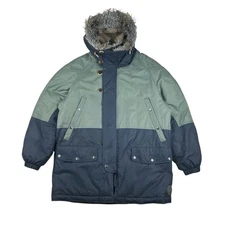 Paul Smith Down Parka Mens Small Khaki Navy Hooded Jacket Coat Winter Quilted