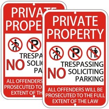 2Pack Private Property No Trespassing Sign, 12 x 18 Inch No Soliciting No Par...