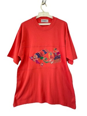 H30#Vintage ICEBERG Italy Red Graphic Paint Tube Embroidered T-Shirt Size L