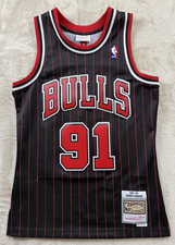 Hardwood Classics Dennis Rodman Bulls Black Pinstripe Small NBA Jersey