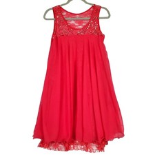 Y2K Mesh Lace Tiered Ruffled Fairycore Dress M Hot Pink Whimsy Dainty Sequin NWT