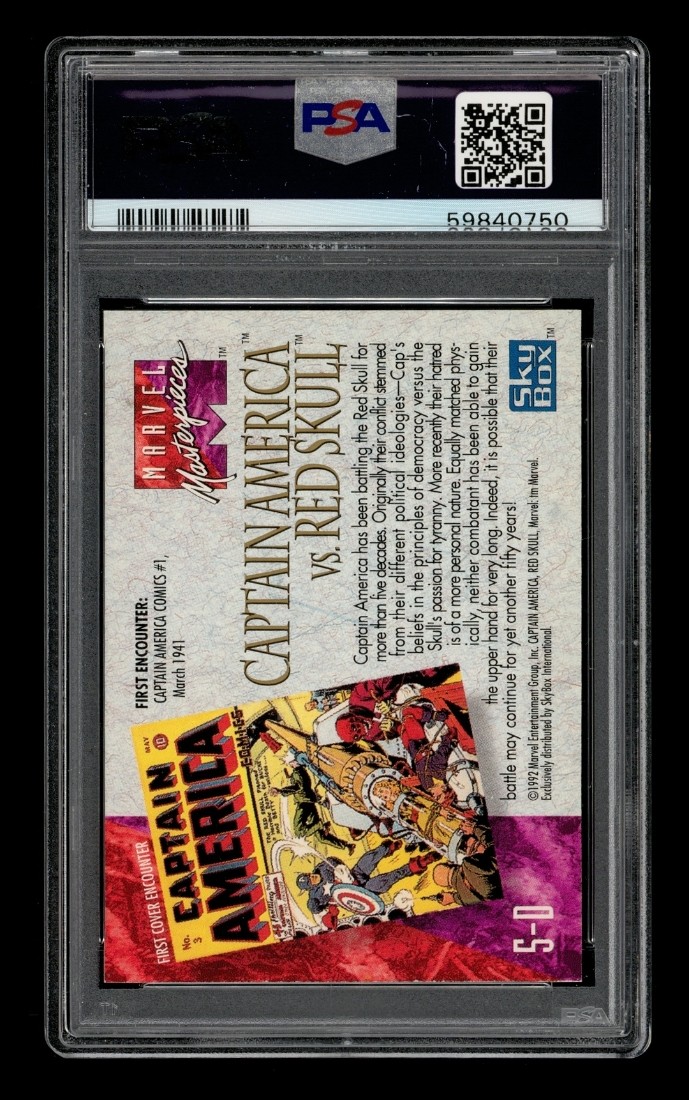 1992 Marvel Masterpieces Battle Spectra: # 5-D Captain Amrc Vs. Red Skull PSA 9 view 2