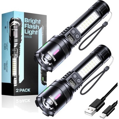 2-Pack LED Rechargeable Flashlights: 20000 Lumens, USB-C, Lightweight & Compact