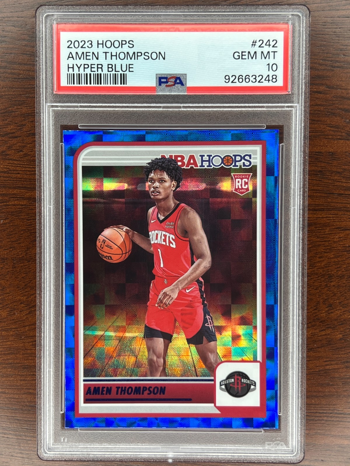 Amen Thompson 2023 Panini Hoops RC Rookie #242 Hyper Blue PSA 10