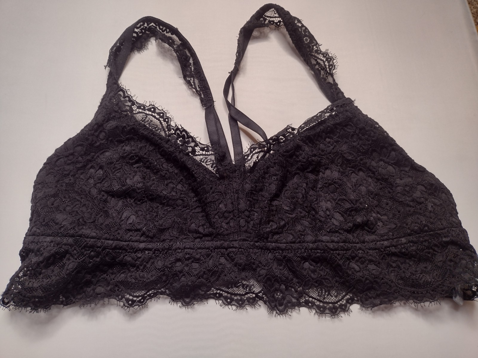 Aerie Lace Bralette Bra XL Black Floral Wire Free Wireless Bohemian EE