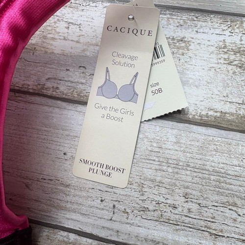 Cacique Smooth Boost Plunge Bra Sz 50B Pink Lace Push-up Padded Underwire NWT - Picture 8 of 10