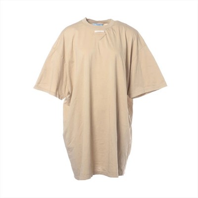 Prada 23 years Cotton T-shirt L Ladies' Beige  3558A Oversized Damage processing