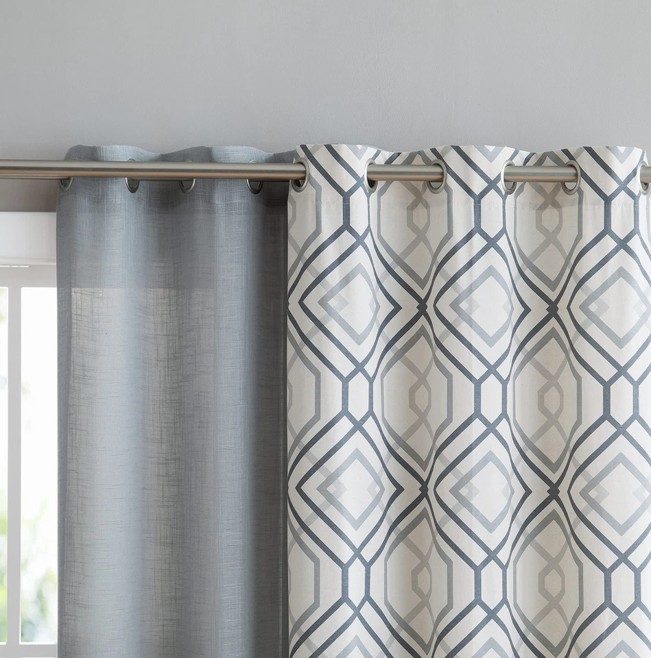 - Curtains, Window Treatment with Grommet Top, Geometric 4-Piece Set Includes... - Image 2 of 4