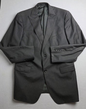 Z Zegna Wool Blazer Mens 42R 52 EU Black Striped Peak Lapel Double Vent Jacket