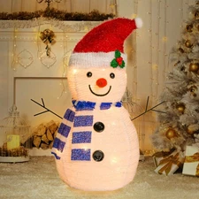 Christmas Snowman Decorations, 2FT Collapsible Snowman with LED Lights Pop up...