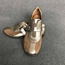 Sofft Womens 8.5M Silver Pewter Leather Brown Suede Sneakers Flats Comfort Shoes