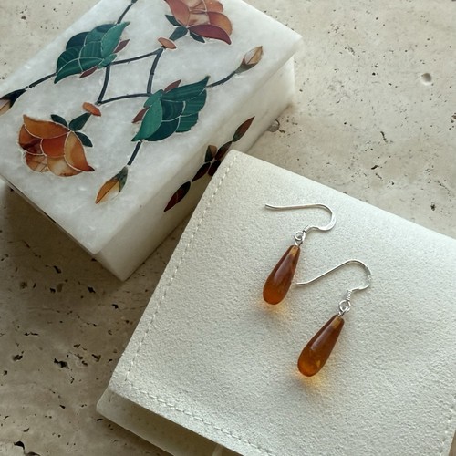 Amber Teardrop Sterling Silver Earrings - Picture 2 of 3