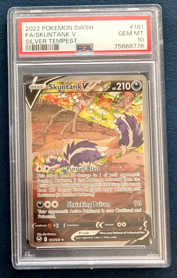 Pokemon Card PSA 10 Skuntank V 181/195 Silver Tempest Alt Art Full