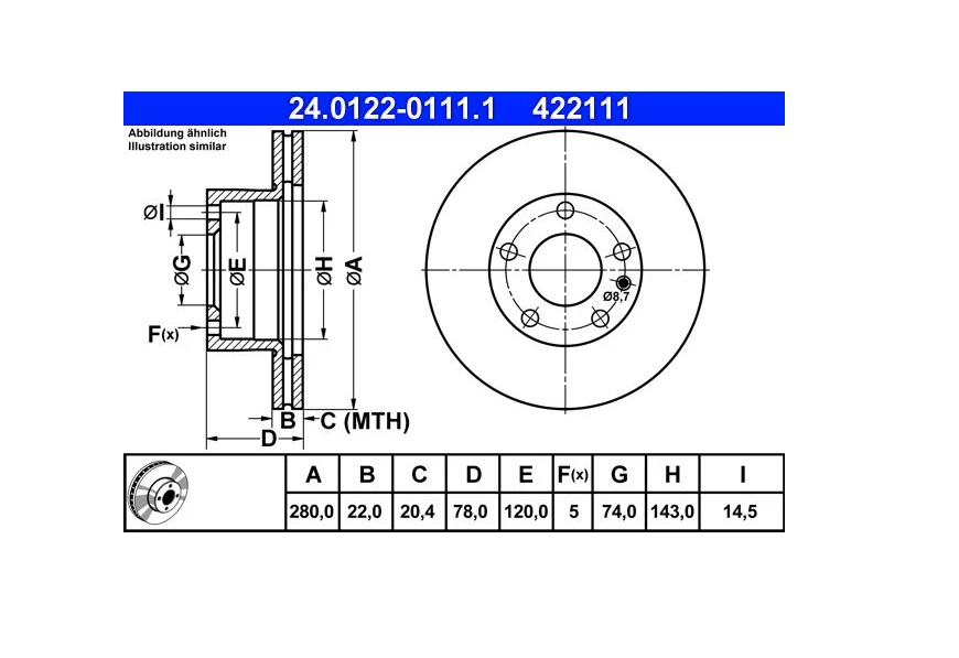 BMW E24 E12 Front Brake Disc ATE 240122-0111.1 oem 34111163130 - Image 2 of 4