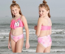 Justice Girls 2 Piece SIZE L 12-14 Flounce Top Bikini Swimsuit, PINK flower NEW