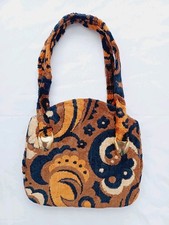 VTG Tapestry Handbag Fabric Purse Brown Orange Groovy Mod Boho Floral 10" x 9"