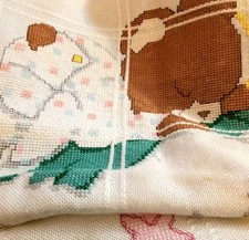 Teddy Bear Sleeping Crib Cover, Blanket. Cross Stitch. Vintage. Beautiful. Gift.