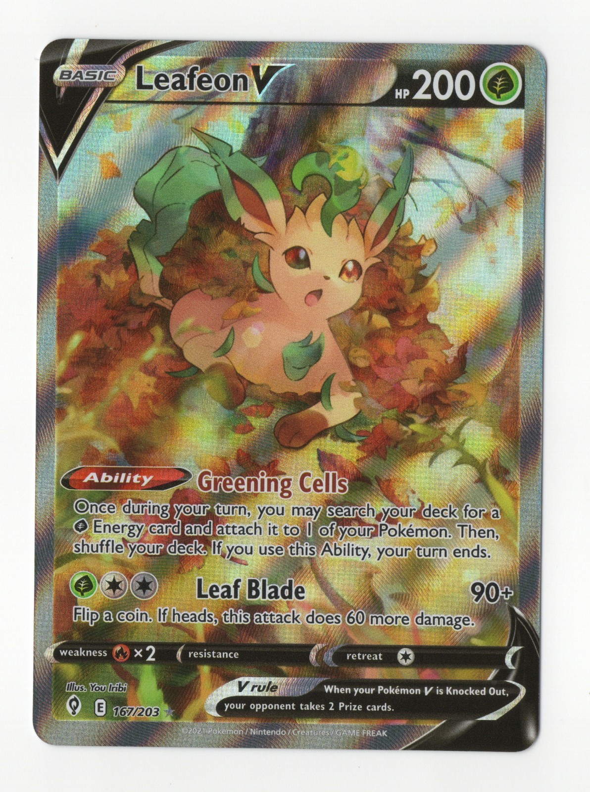 Leafeon V 167/203 Alt art Evolving Skies Pokemon TCG 2021 NM/M
