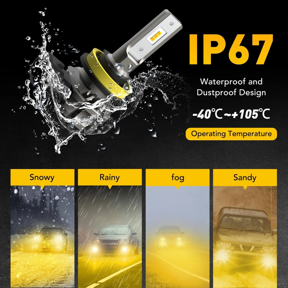 AUXITO H11 H8 LED Bulb Golden Yellow Super Bright Fog Light DRL High Power 2~10X - Image 3 of 4