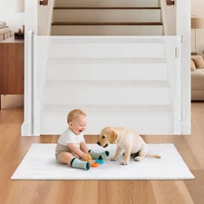 Retractable Baby Gate for Stairs, 55 Wide 38 High Pet Gate with Auto-Retract ...
