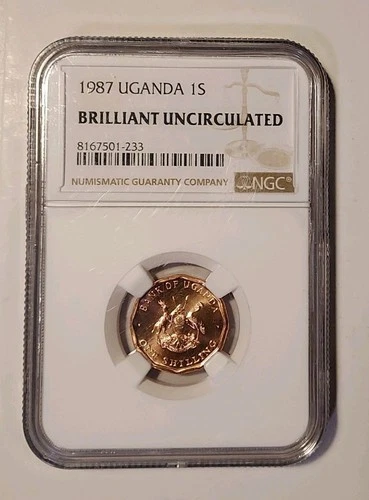 1987 Uganda 1 Shilling NGC BRILLIANT UNCIRCULATED Copper Plated Steel