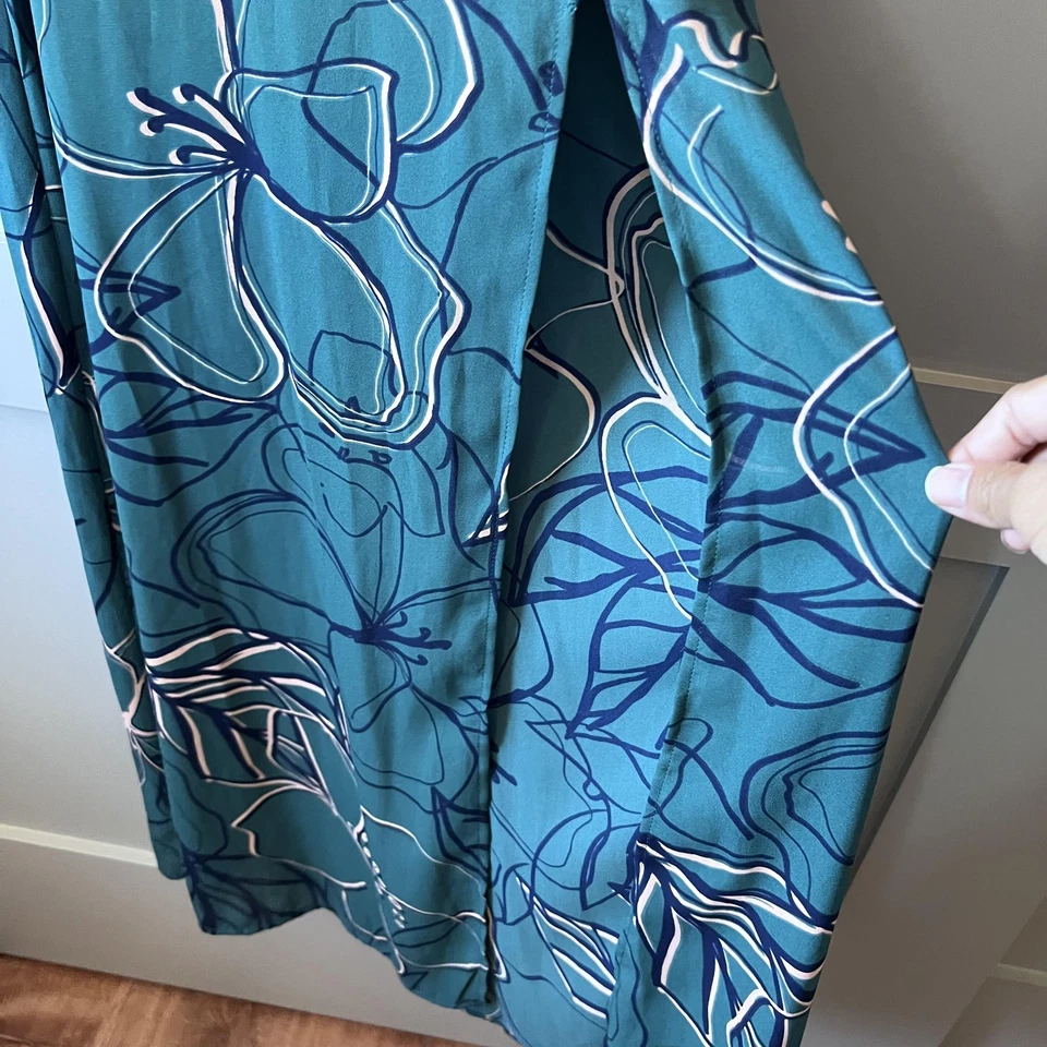 Everly Dress Womens Small Teal Floral Halter High Neck Maxi Lined Pockets DR7633 - Image 4 of 4