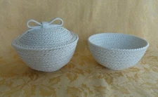 PAIR PORCELAIN  WEAVE BOWLS MADE IN ITALY ONE W/ LID